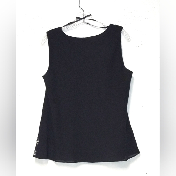 Leslie Fay tank top black/rhinestones cropped v neck pull over Size: 14 W - Picture 2 of 5